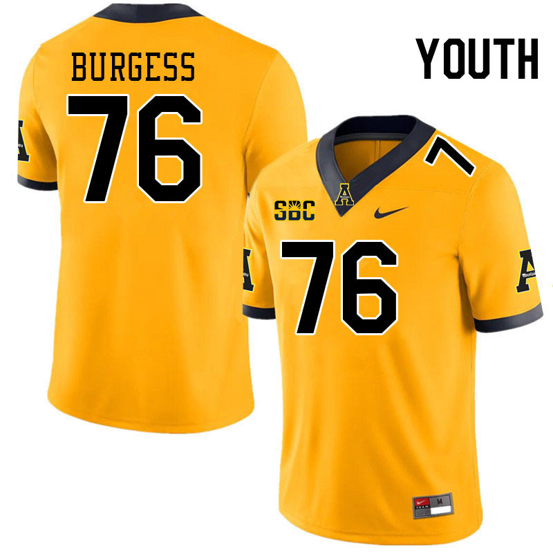 Youth #76 Luke Burgess Appalachian State Mountaineers College Football Jerseys Stitched-Gold